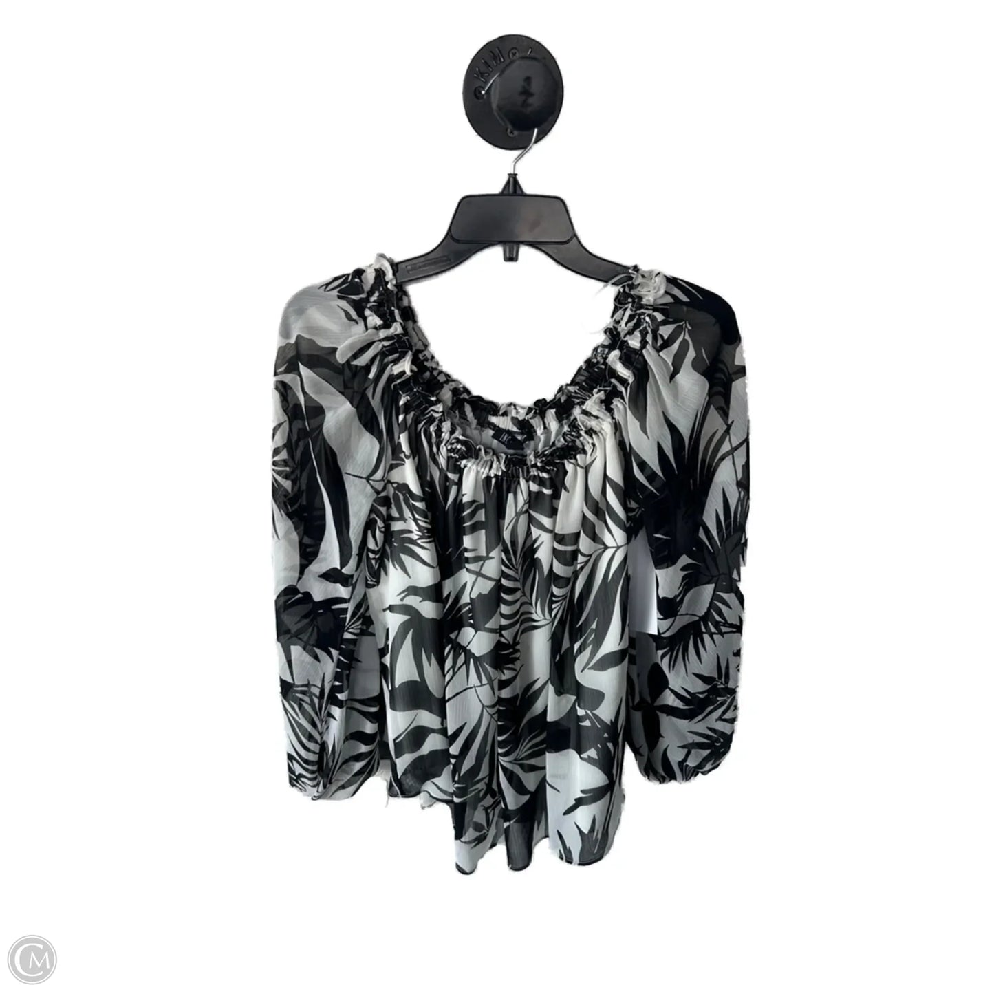 Top Long Sleeve By Inc In Black & Cream, Size: L