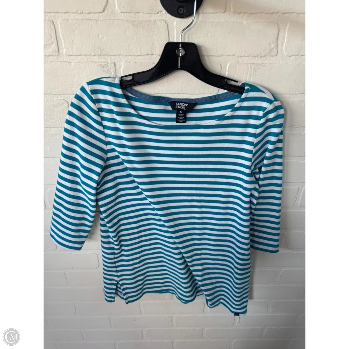 Top 3/4 Sleeve Basic By Lands End In Blue & White, Size: M