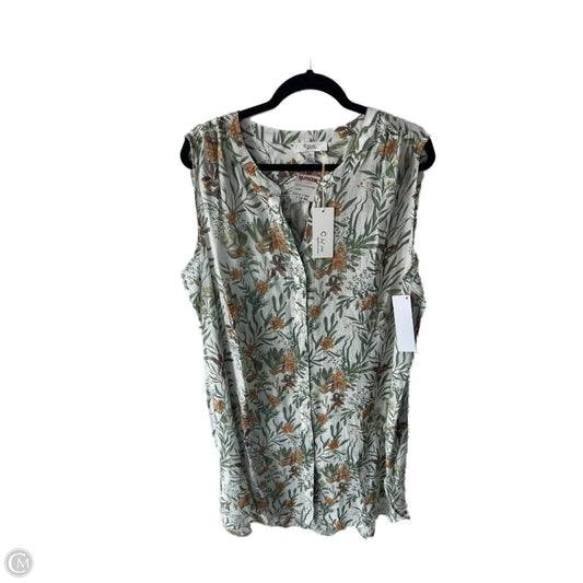 Tunic Sleeveless By Clothes Mentor In Green & White, Size: 2x