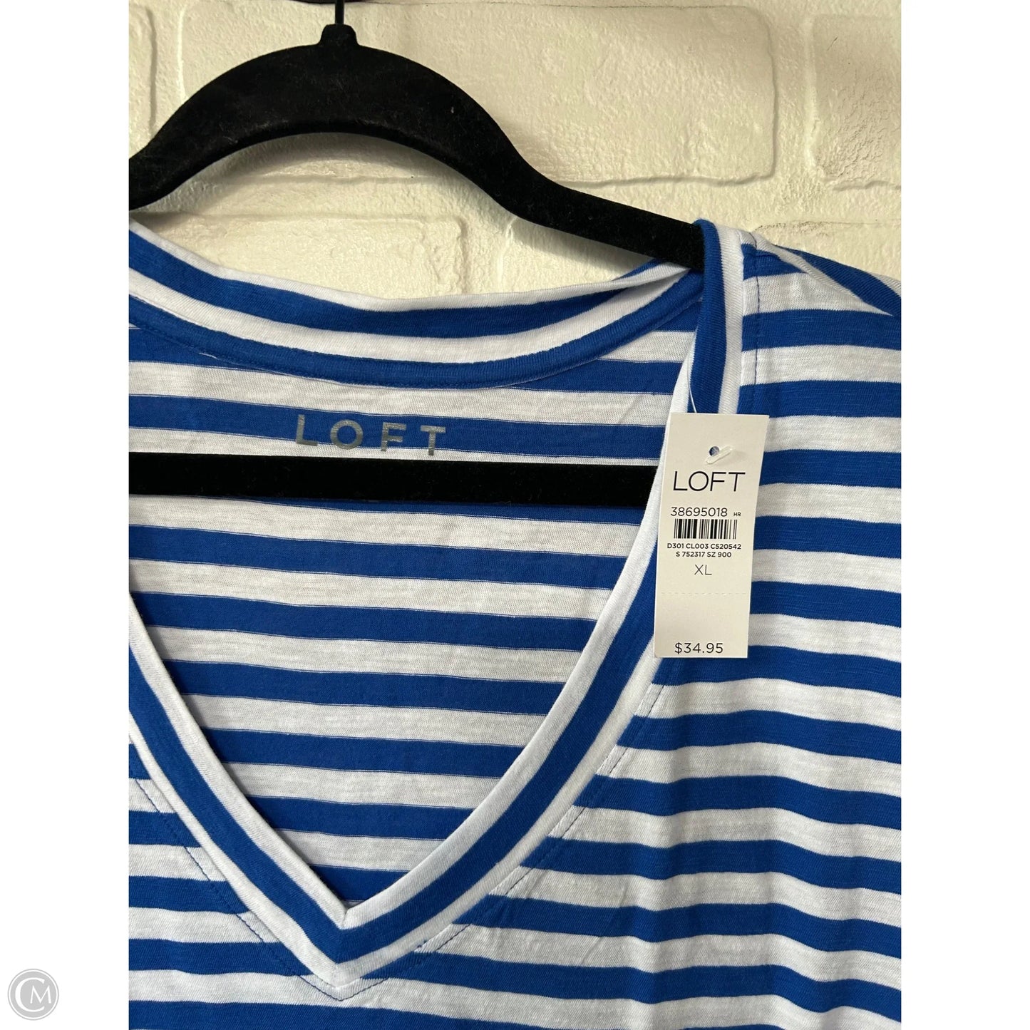 Top Short Sleeve Basic By Loft In Blue & White, Size: Xl