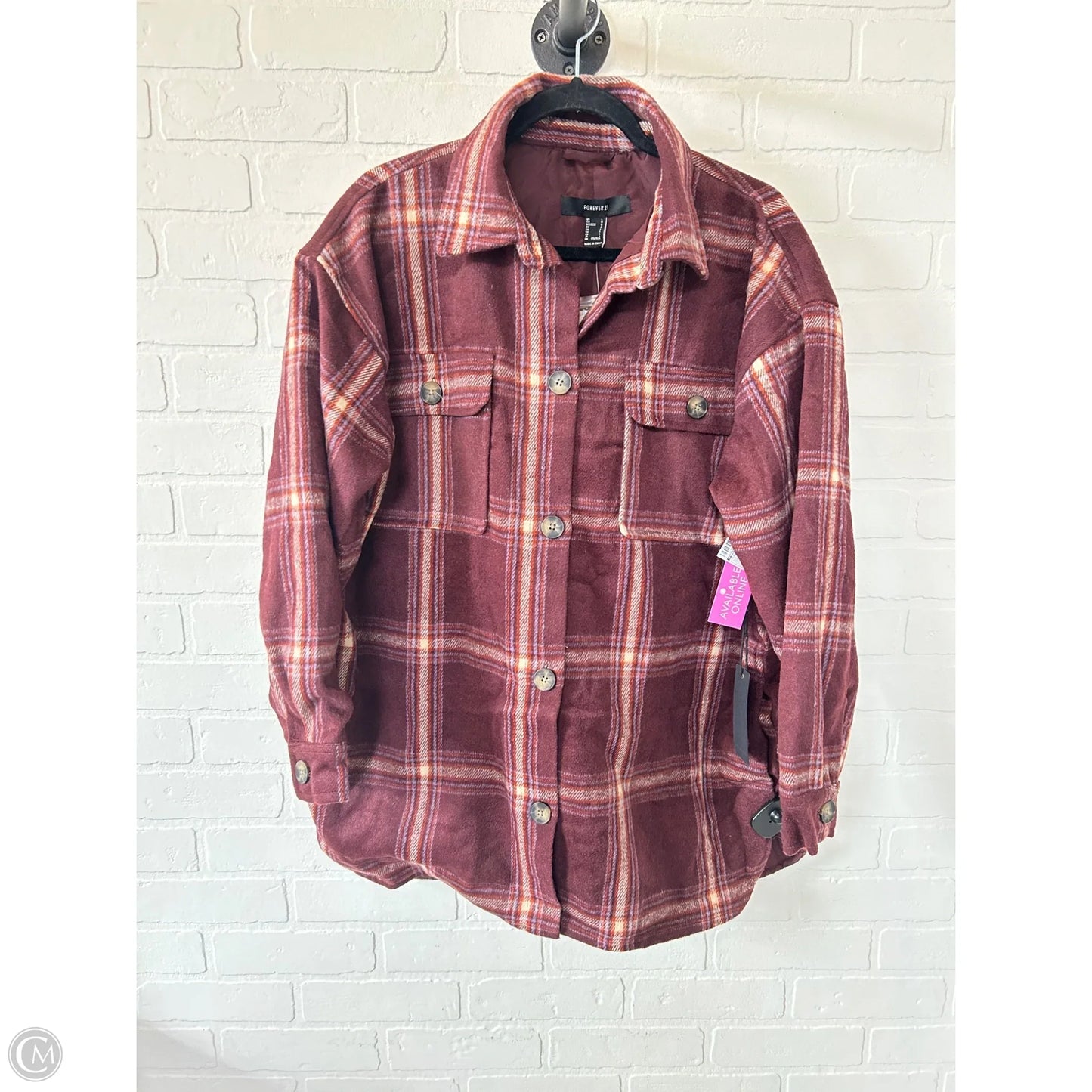 Jacket Shirt By Forever 21 In Red, Size: L