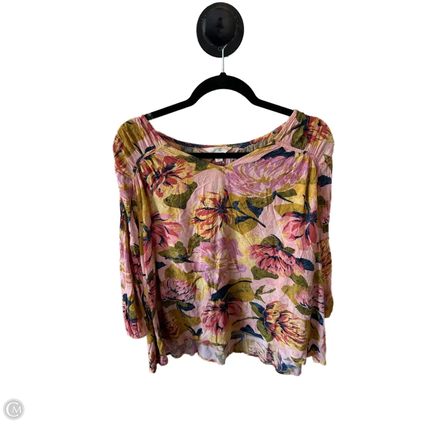 Top 3/4 Sleeve Basic By Terra & Sky In Pink & Yellow, Size: L