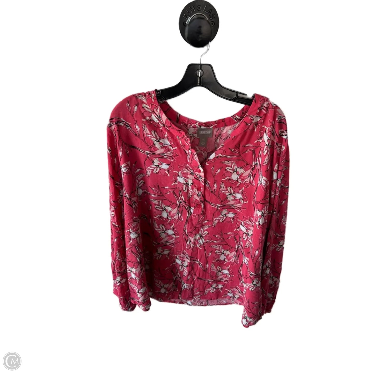Top Long Sleeve By Chicos In Pink & White, Size: Xxl