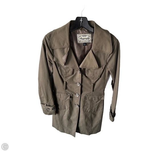 Coat Trench Coat By Clothes Mentor In Green, Size: S