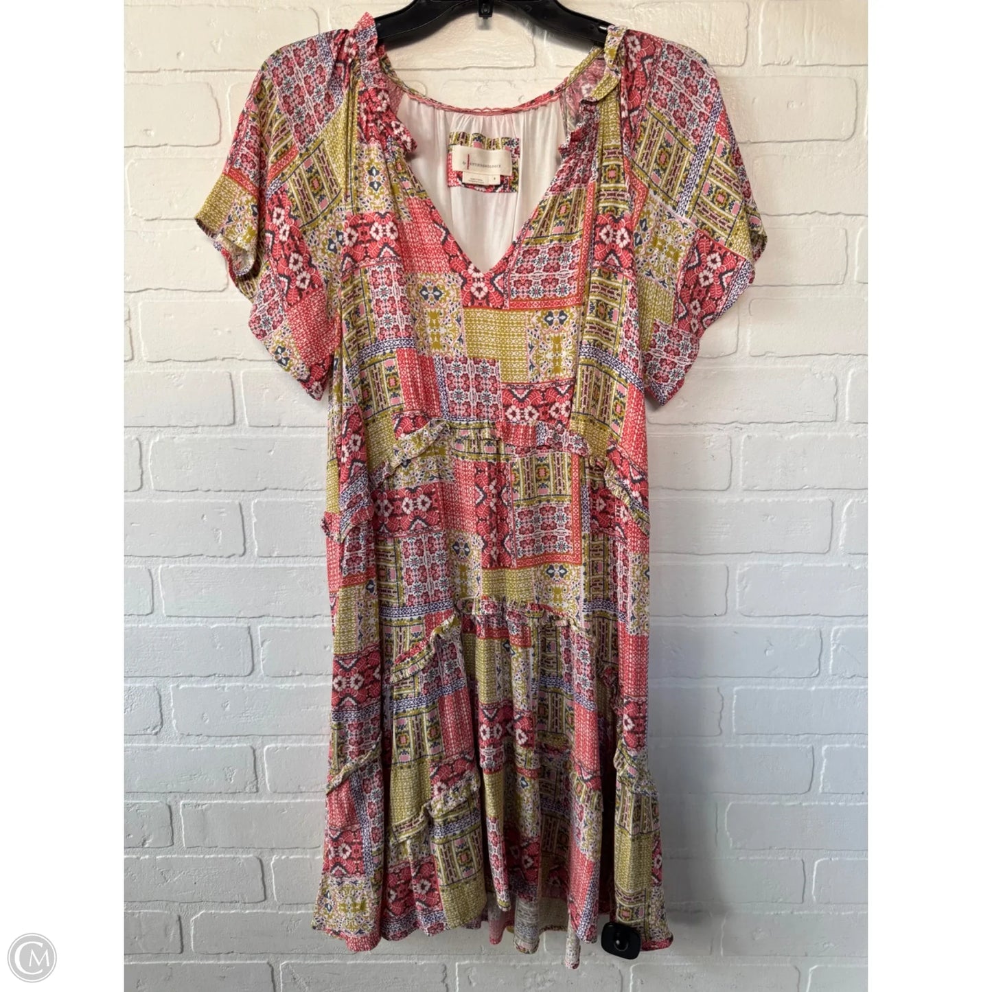 Dress Casual Short By Anthropologie In Green & Pink, Size: S