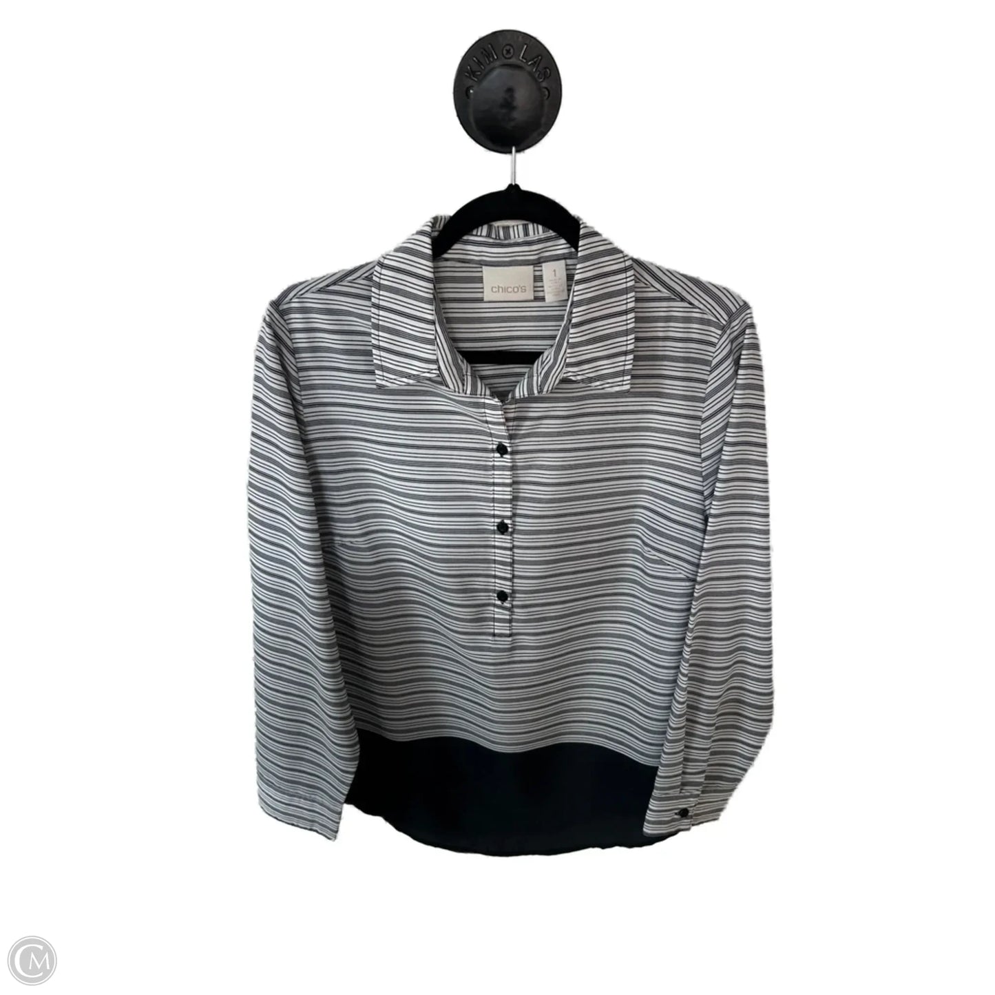 Top Long Sleeve By Chicos In Black & White, Size: M