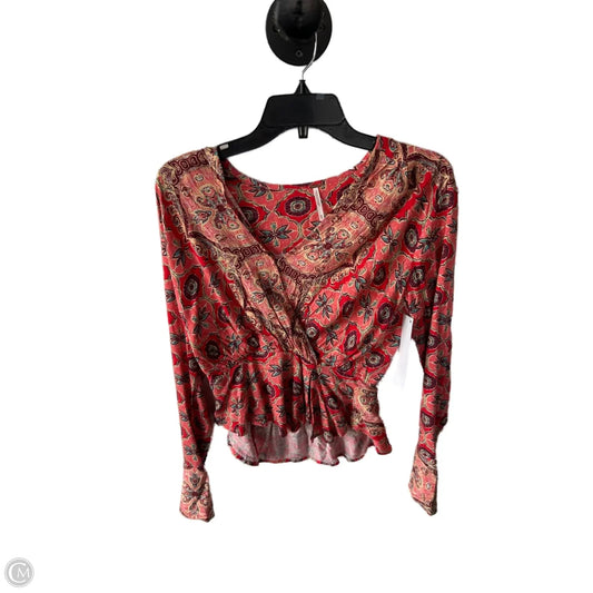 Top Long Sleeve By Free People In Pink & Red, Size: Xs