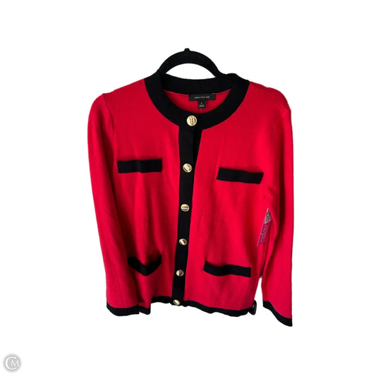 Sweater Cardigan By Ann Taylor In Black & Red, Size: M