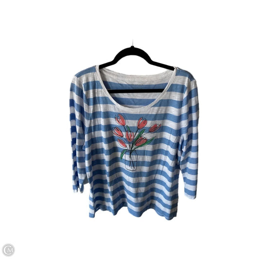 Top 3/4 Sleeve By Talbots In Blue & White, Size: Xl