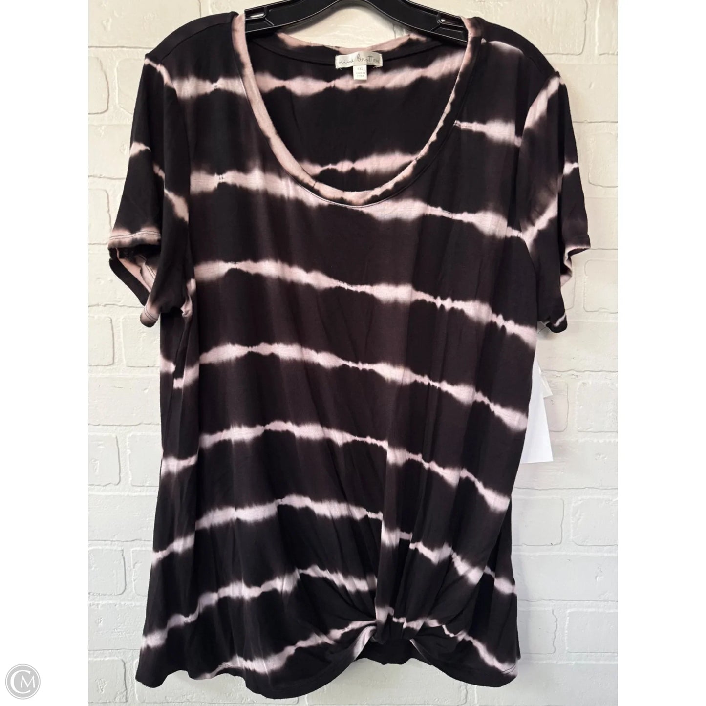 Top Short Sleeve Basic By Nine Britton In Black & Pink, Size: Xxl