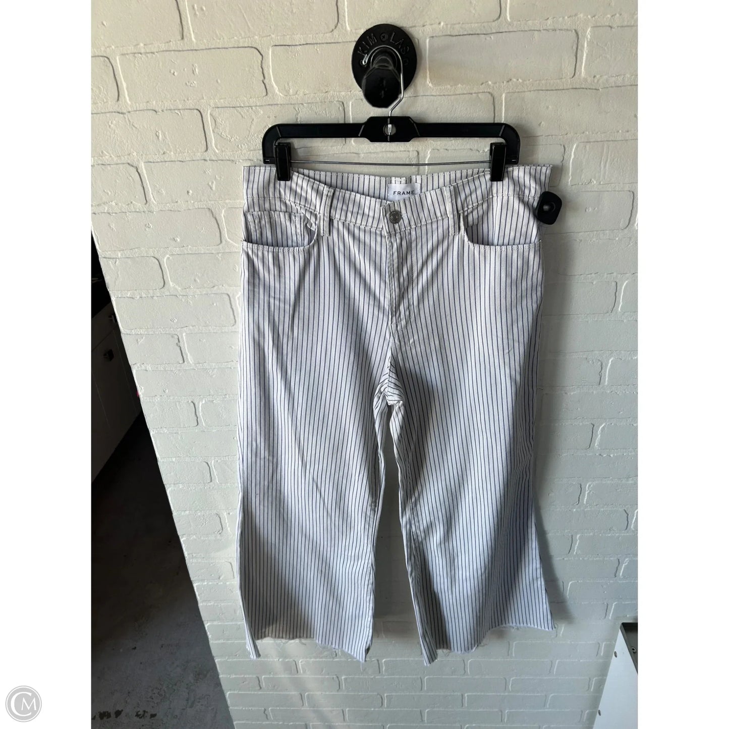 Jeans Cropped By Frame In Blue & White, Size: 12