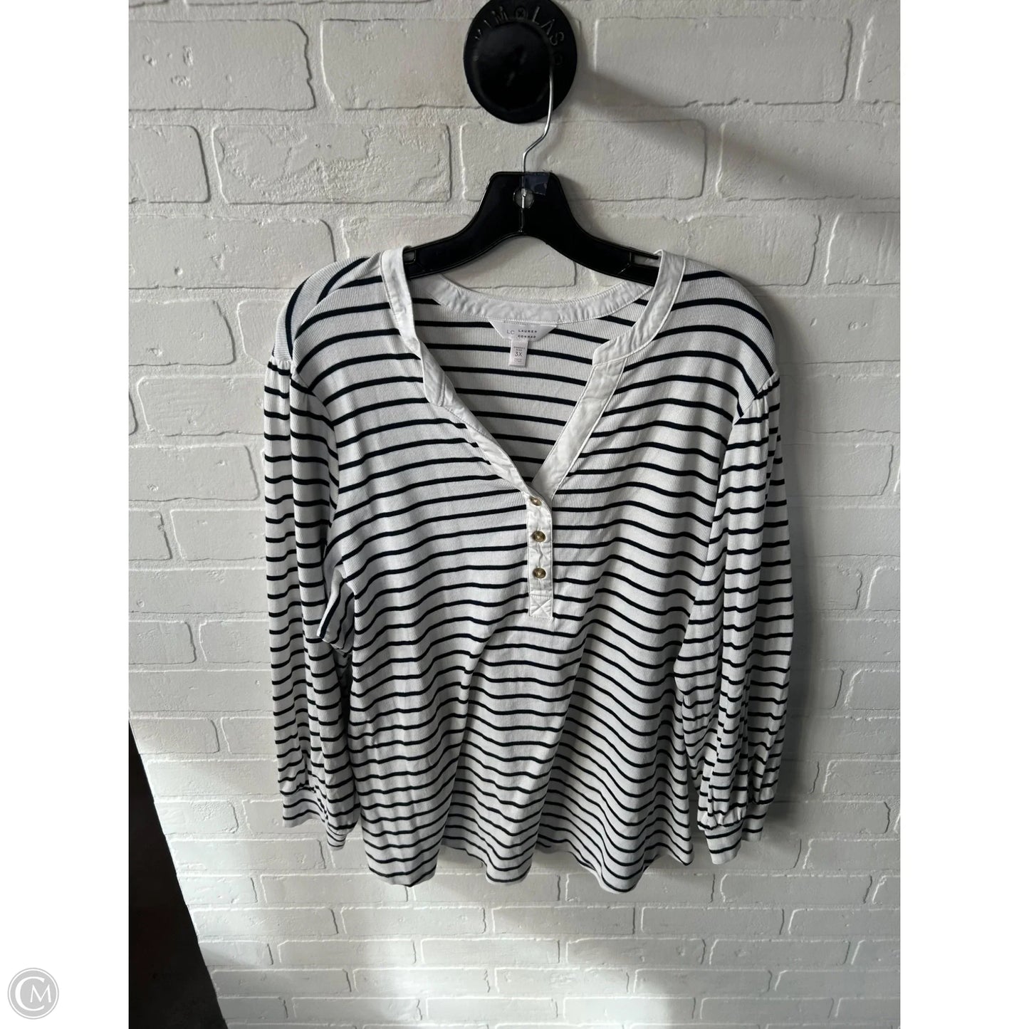 Top Long Sleeve By Lc Lauren Conrad In Blue & White, Size: 3x