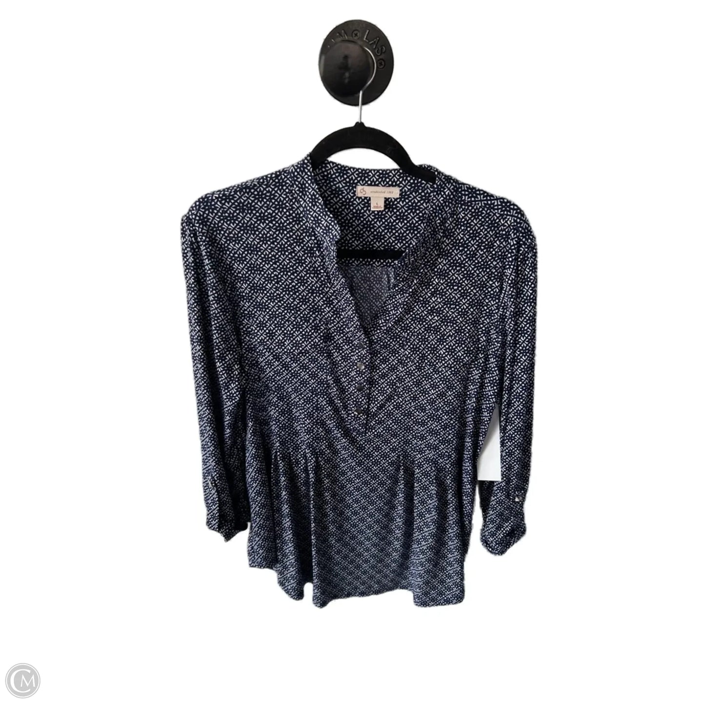 Top Long Sleeve By Dressbarn In Blue & White, Size: L