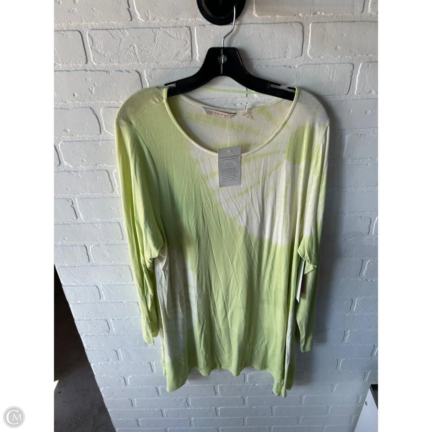 Top Long Sleeve By Soft Surroundings In Green & White, Size: 1x