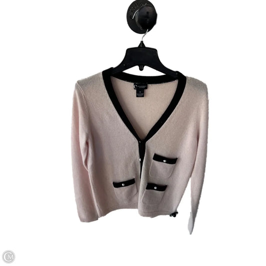 Sweater Cardigan Cashmere By Bloomingdales In Black & Pink, Size: M