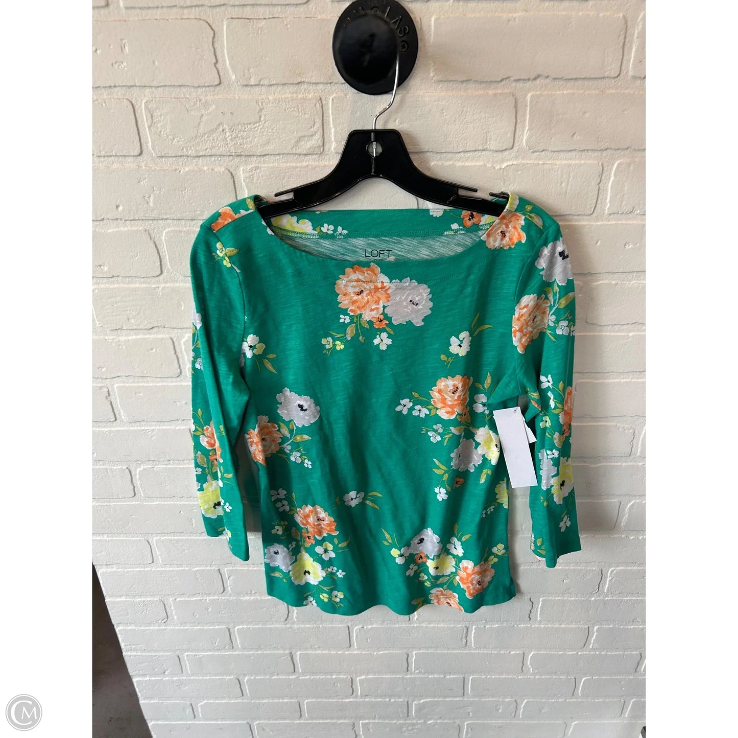Top 3/4 Sleeve By Loft In Green & Orange, Size: M