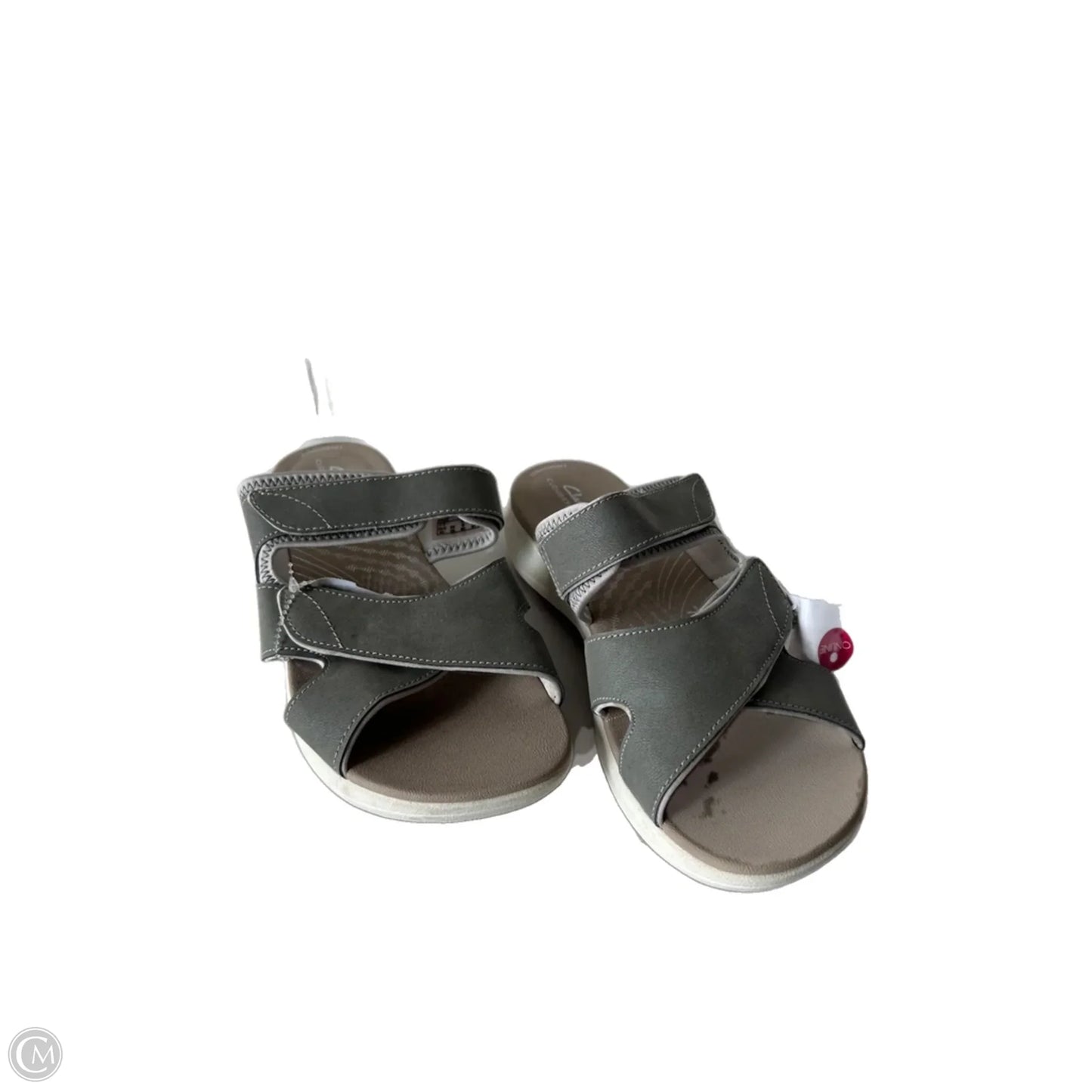 Sandals Flats By Clarks In Grey & White, Size: 8