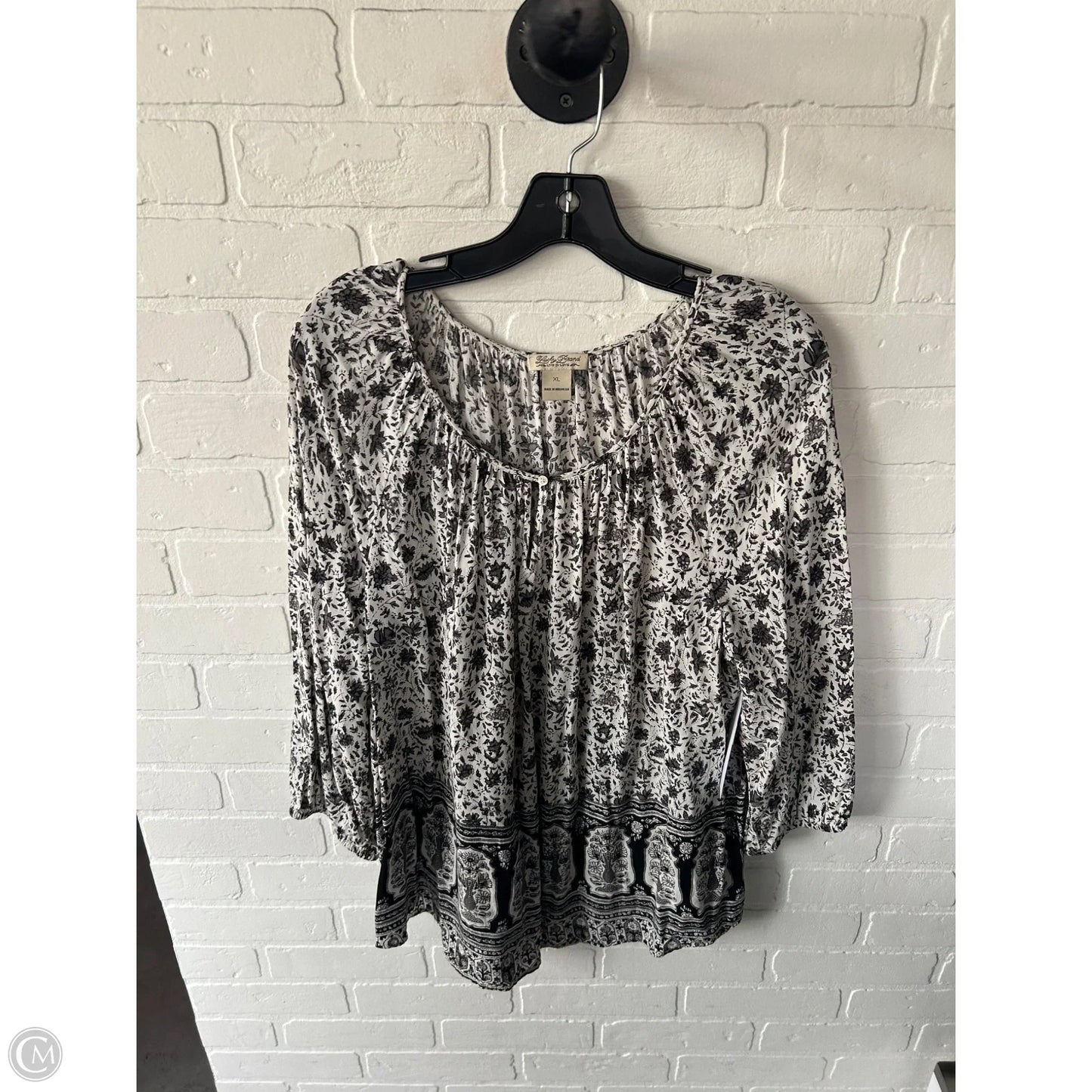 Top Long Sleeve By Lucky Brand In Grey & White, Size: Xl