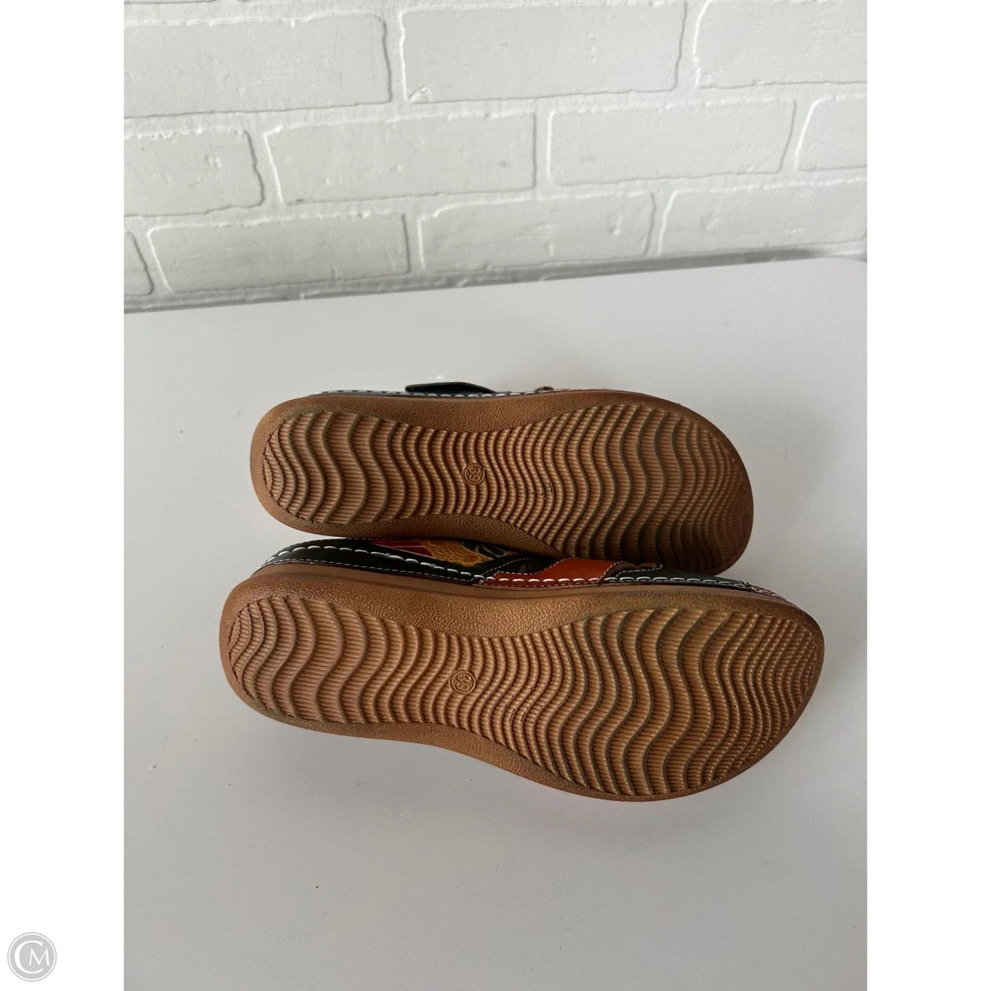 Sandals Heels Block By Spring Step In Green & Orange, Size: 8.5