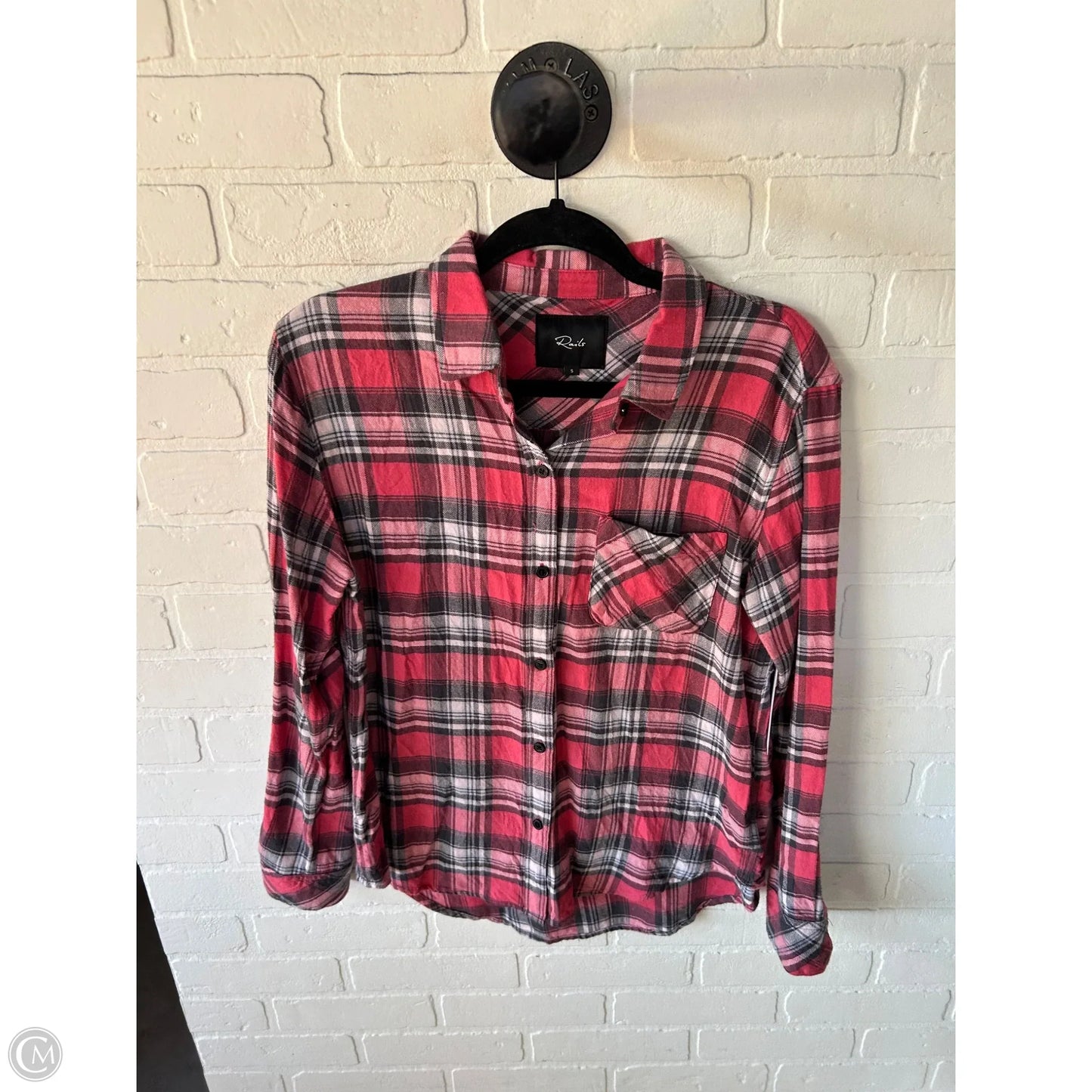 Top Long Sleeve By Rails In Grey & Pink, Size: S