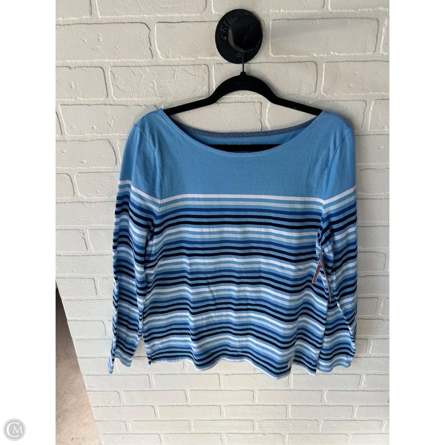 Top Long Sleeve By Talbots In Blue & White, Size: L