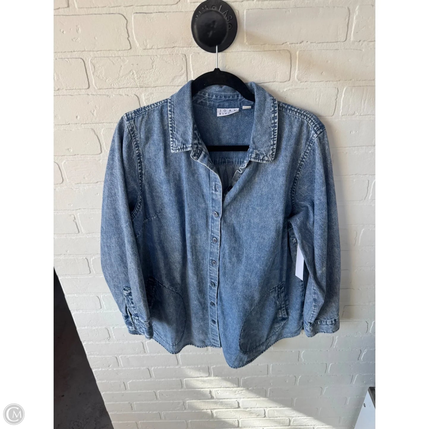 Top Long Sleeve By Joan Rivers In Blue Denim, Size: L