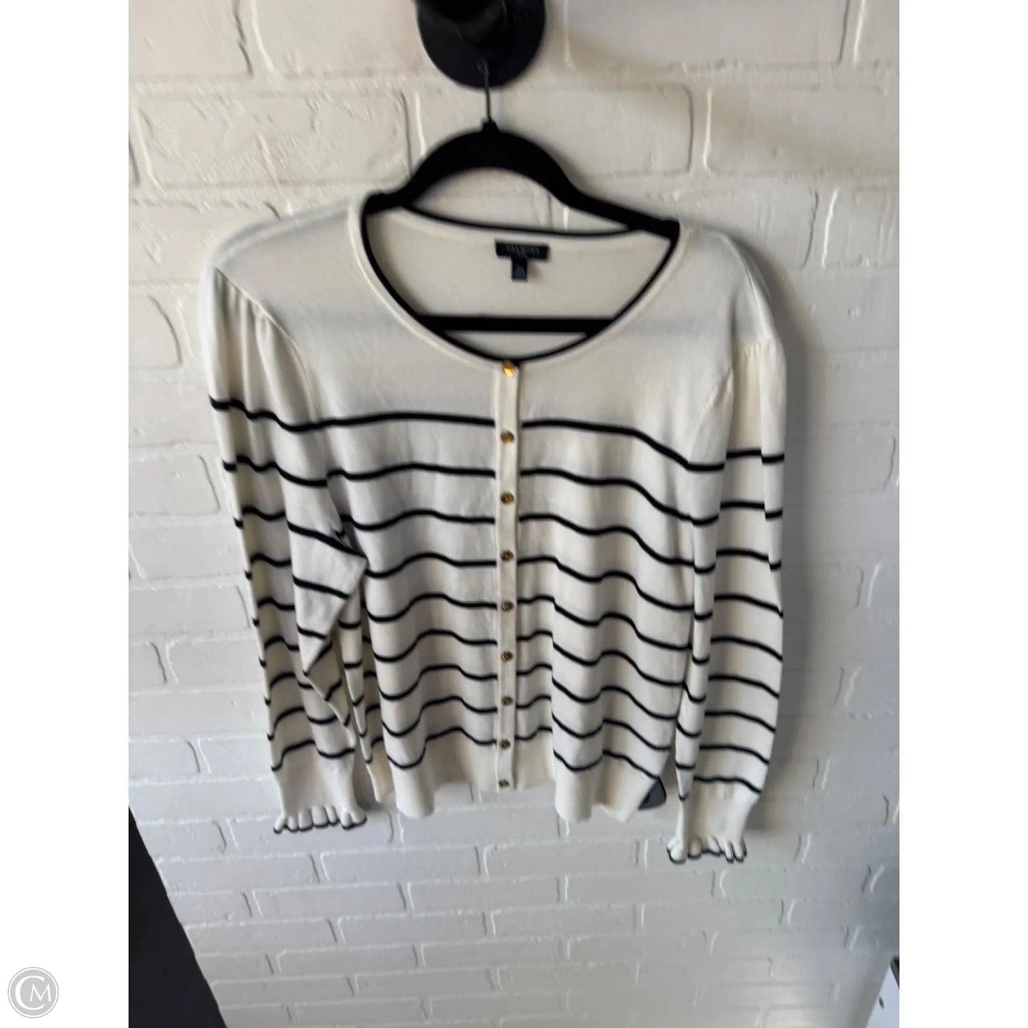 Sweater Cardigan By Talbots In Black & Cream, Size: Xlp