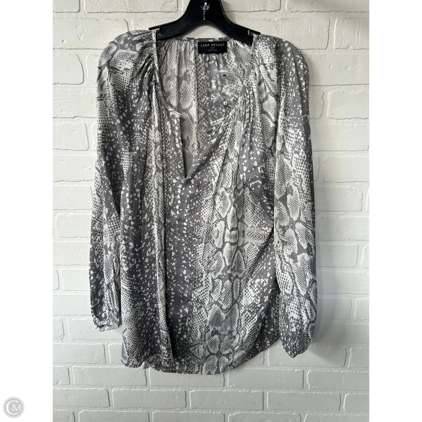 Top Long Sleeve By Lane Bryant In Grey & White, Size: L