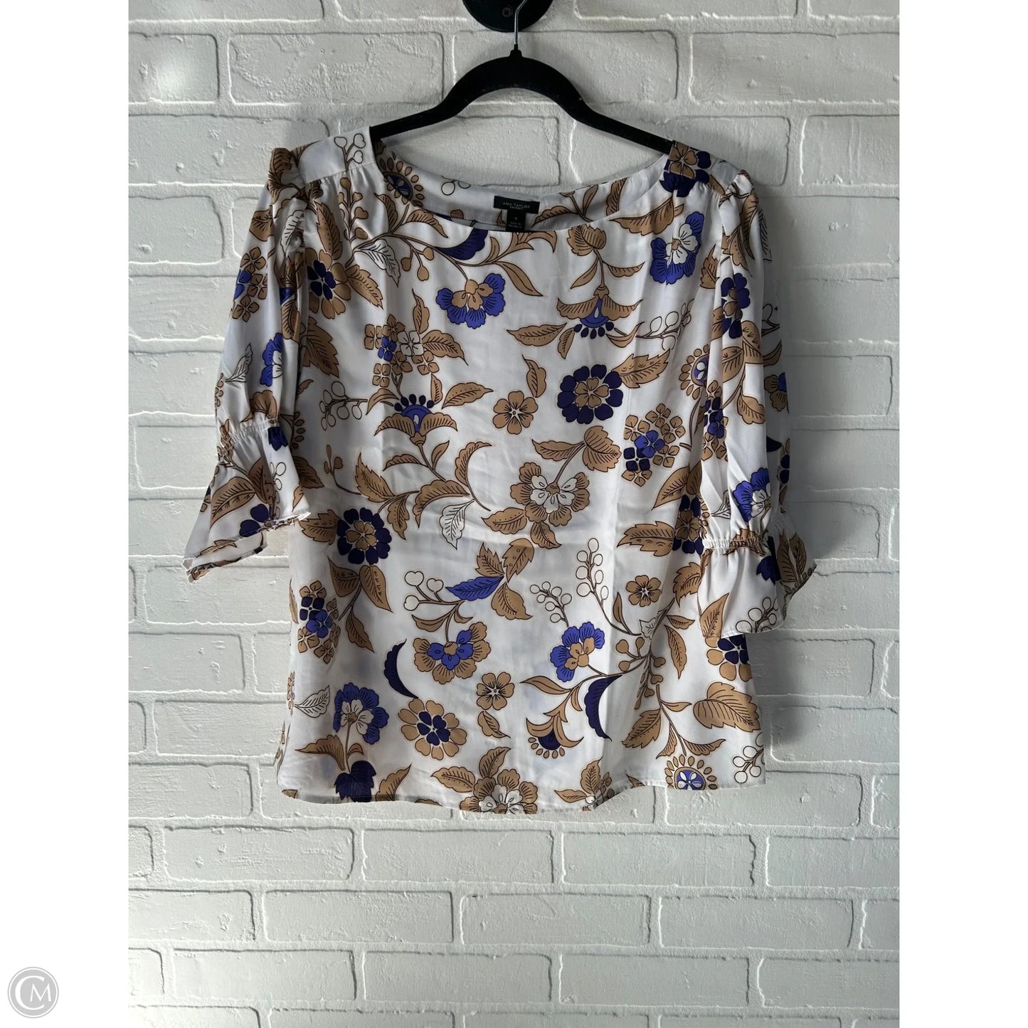 Top Short Sleeve By Ann Taylor In Purple & Tan, Size: M