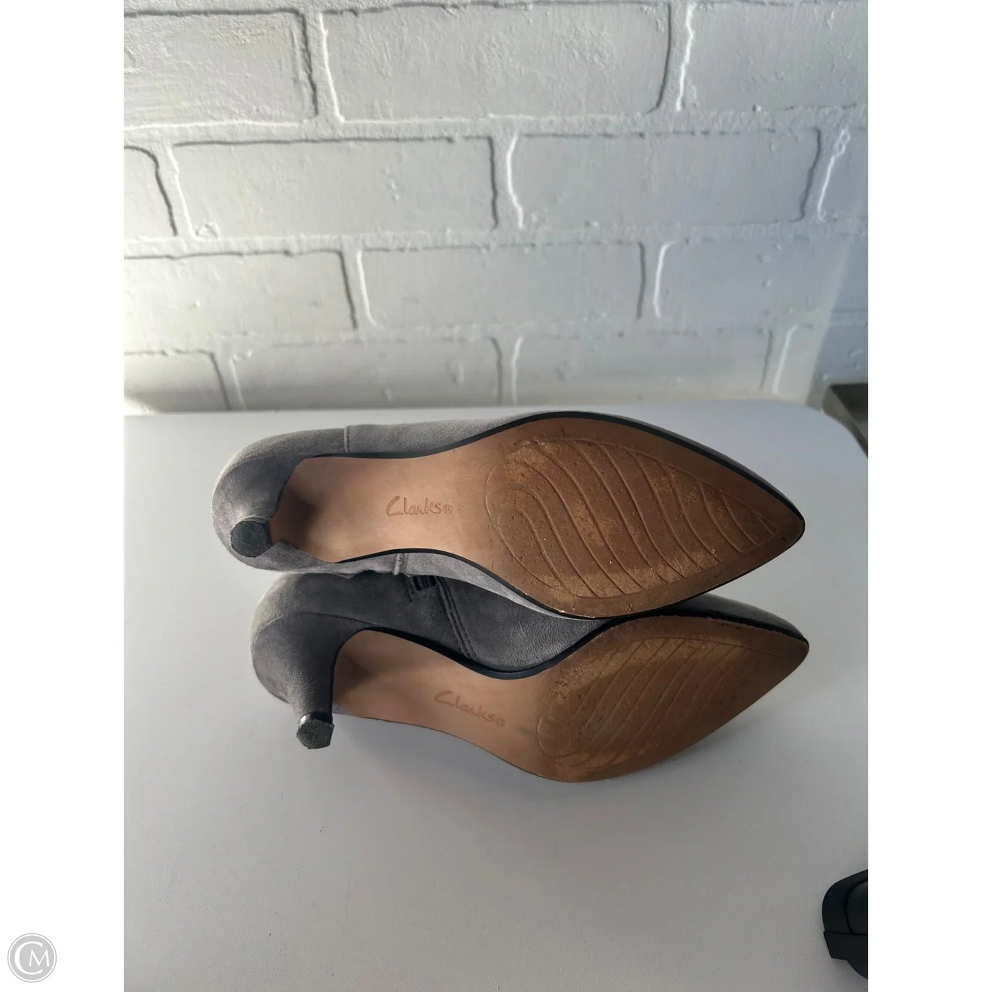 Boots Ankle Heels By Clarks In Grey, Size: 5