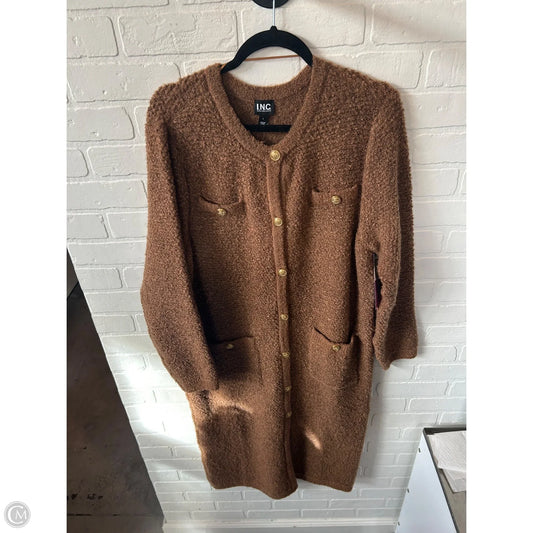 Sweater Cardigan By Inc In Brown & Gold, Size: L