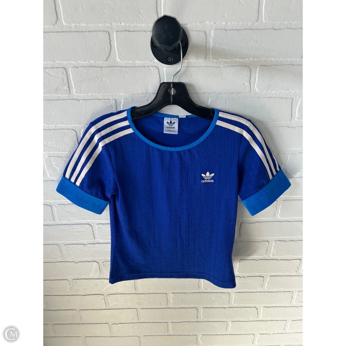 Athletic Top Short Sleeve By Adidas In Blue & White, Size: Xs