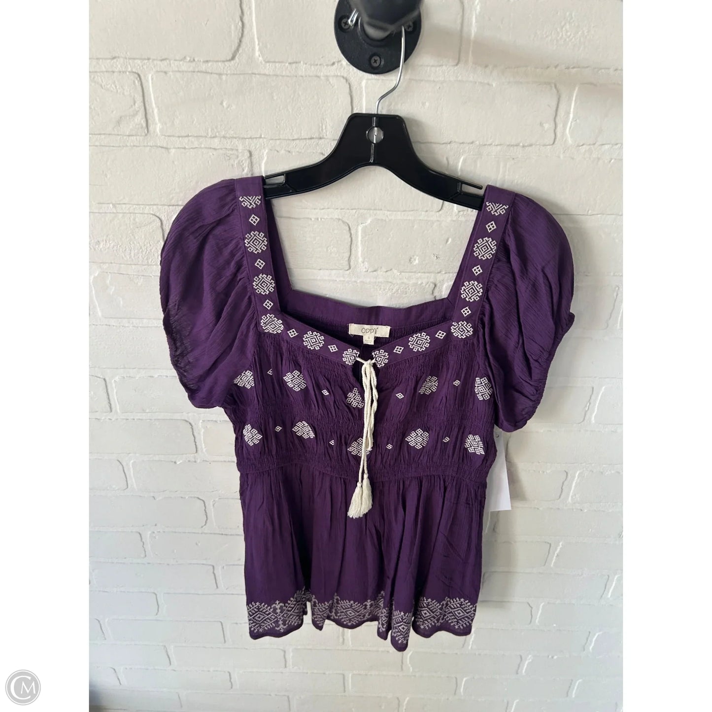 Top Short Sleeve By Oddi In Purple & White, Size: S