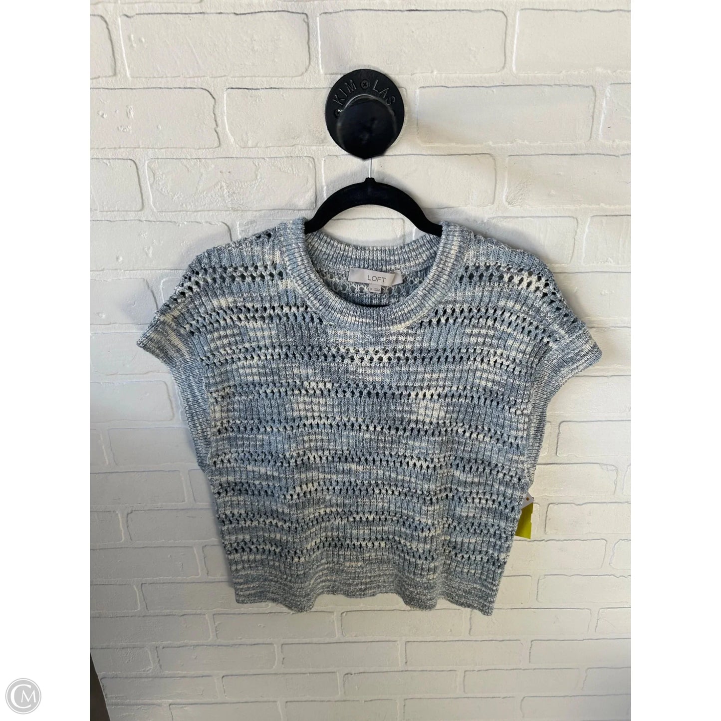 Sweater Short Sleeve By Loft In Blue & White, Size: M