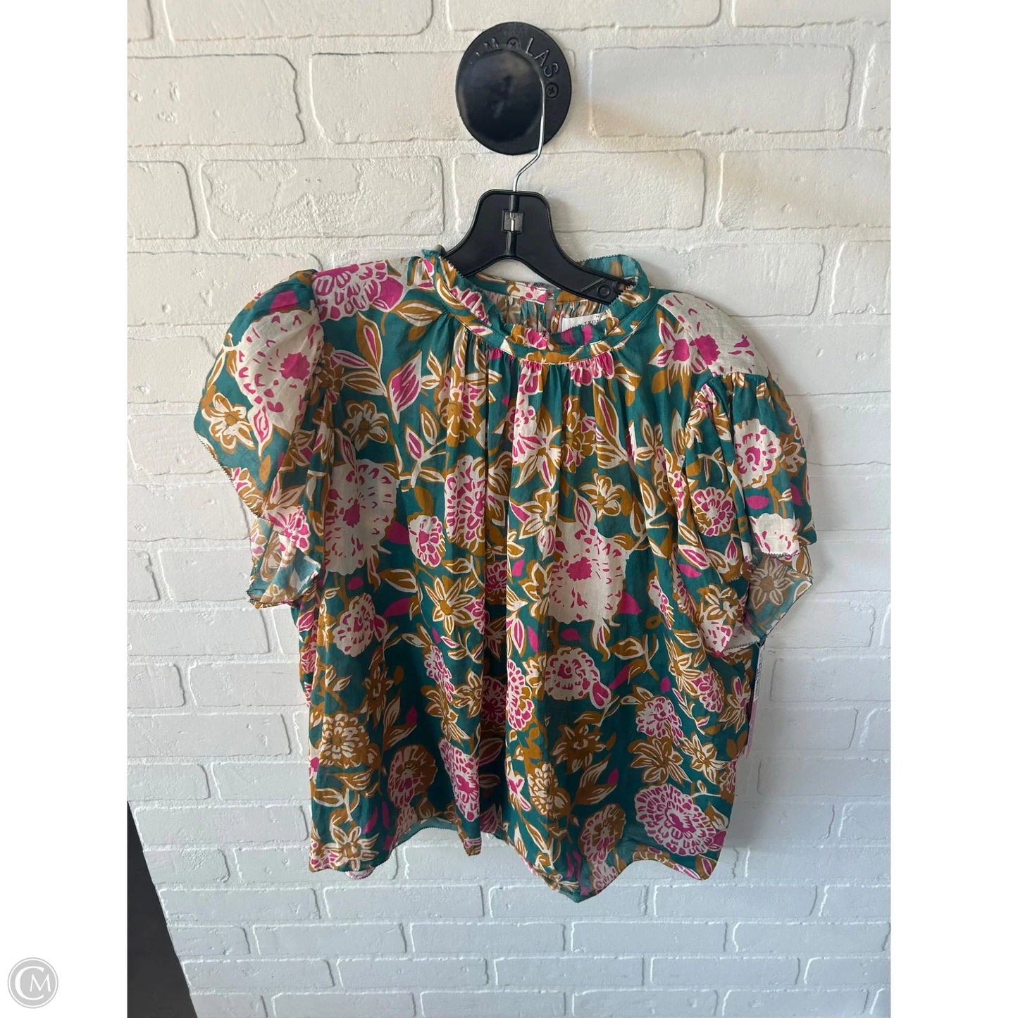 Top Short Sleeve By Birds Of Paradis By Trovata In Green & Yellow, Size: L