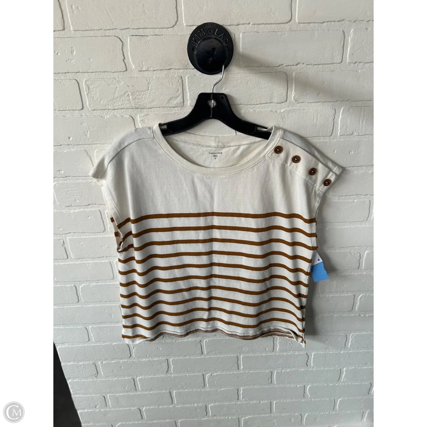 Top Short Sleeve By Garnet Hill In Brown & White, Size: M