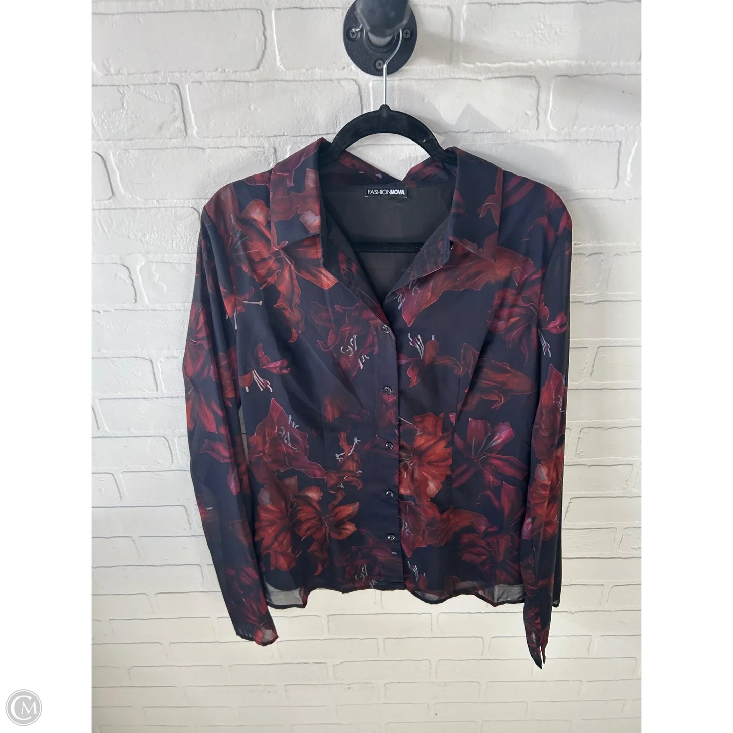 Top Long Sleeve By Fashion Nova In Blue & Orange, Size: L