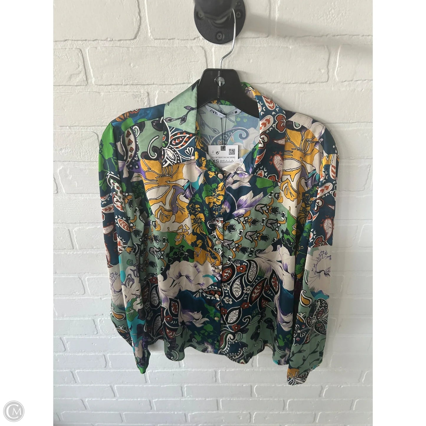 Top Long Sleeve By Zara In Green & Yellow, Size: Xs