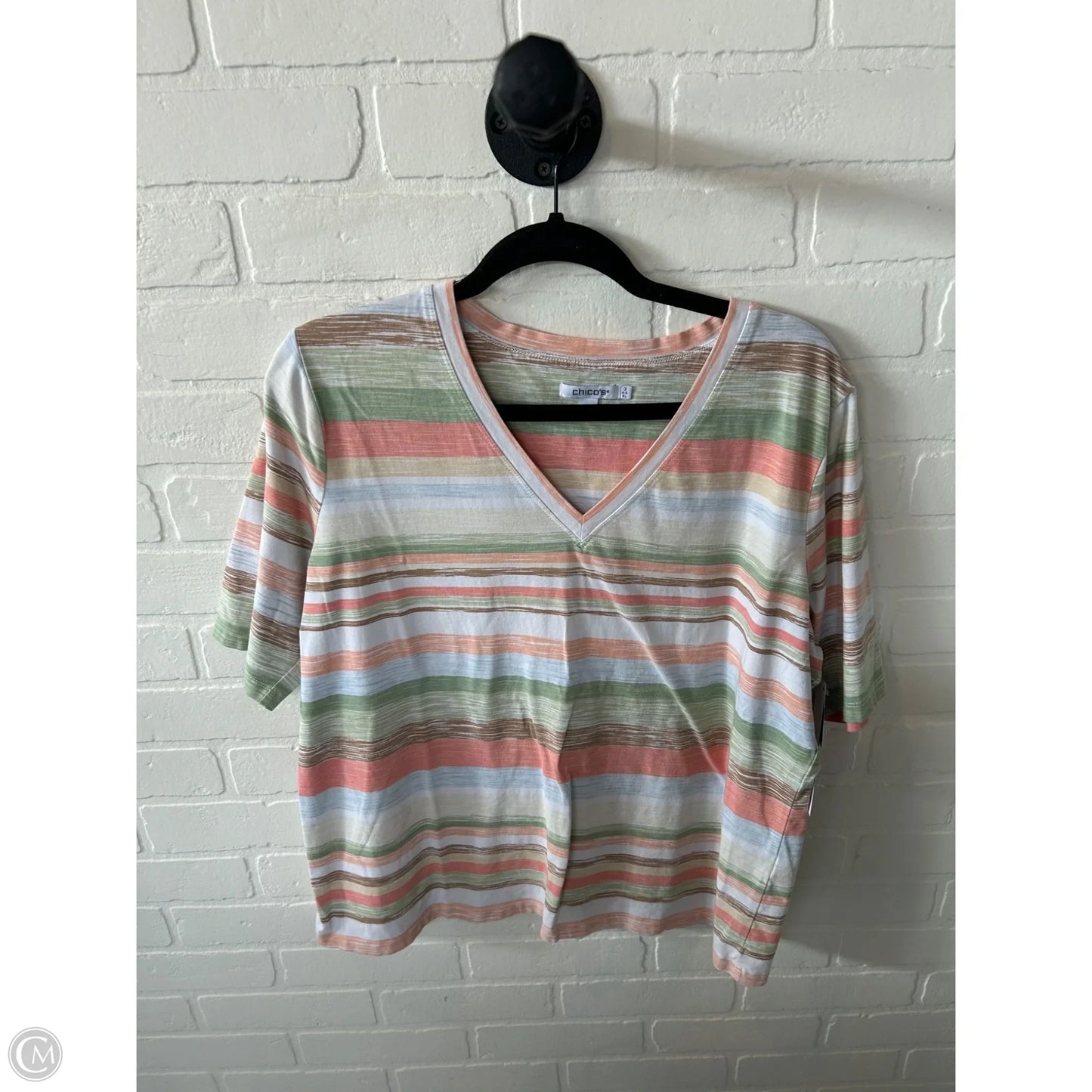 Top Short Sleeve By Chicos In Green & Orange, Size: Xl
