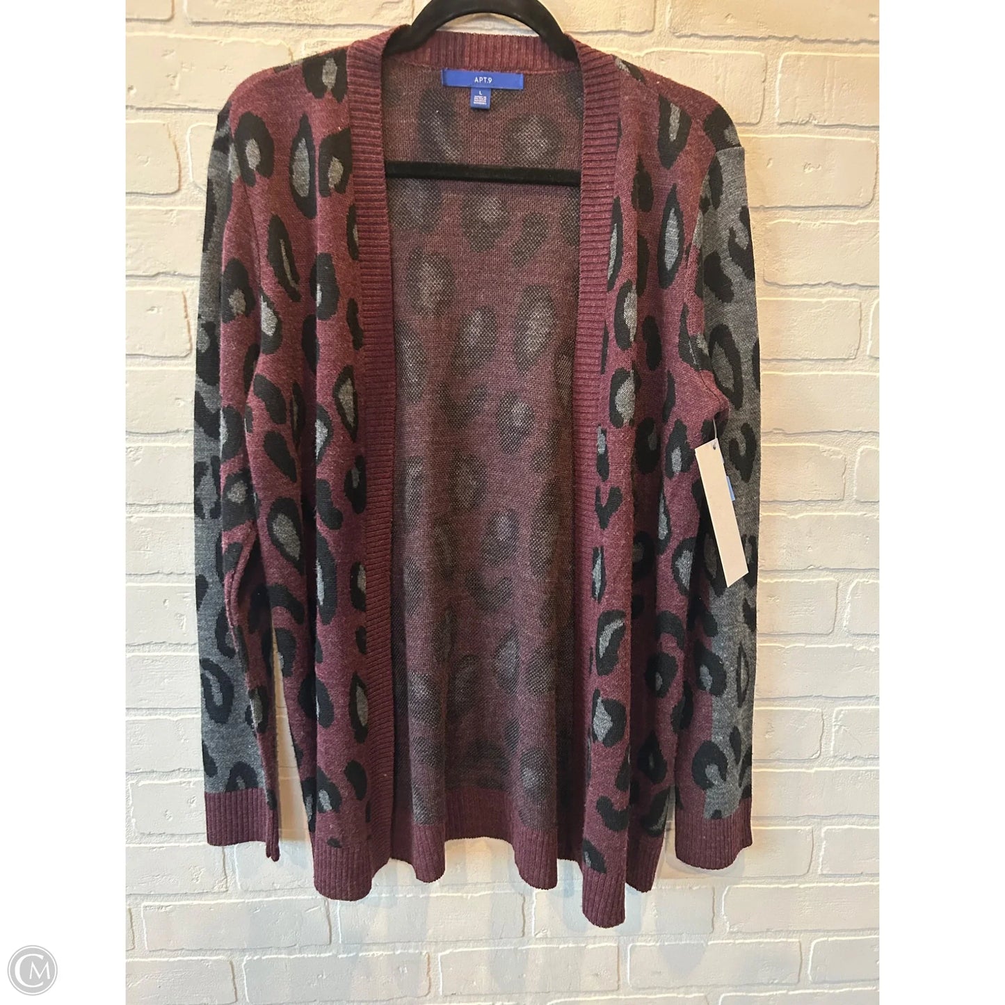 Sweater Cardigan By Apt 9 In Grey & Red, Size: L