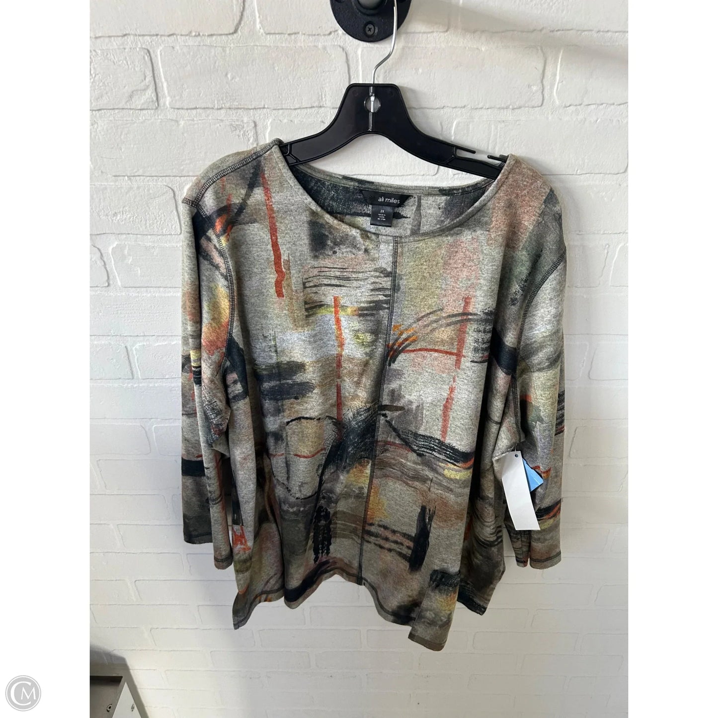 Top Long Sleeve By Ali Miles In Green & Orange, Size: 2x