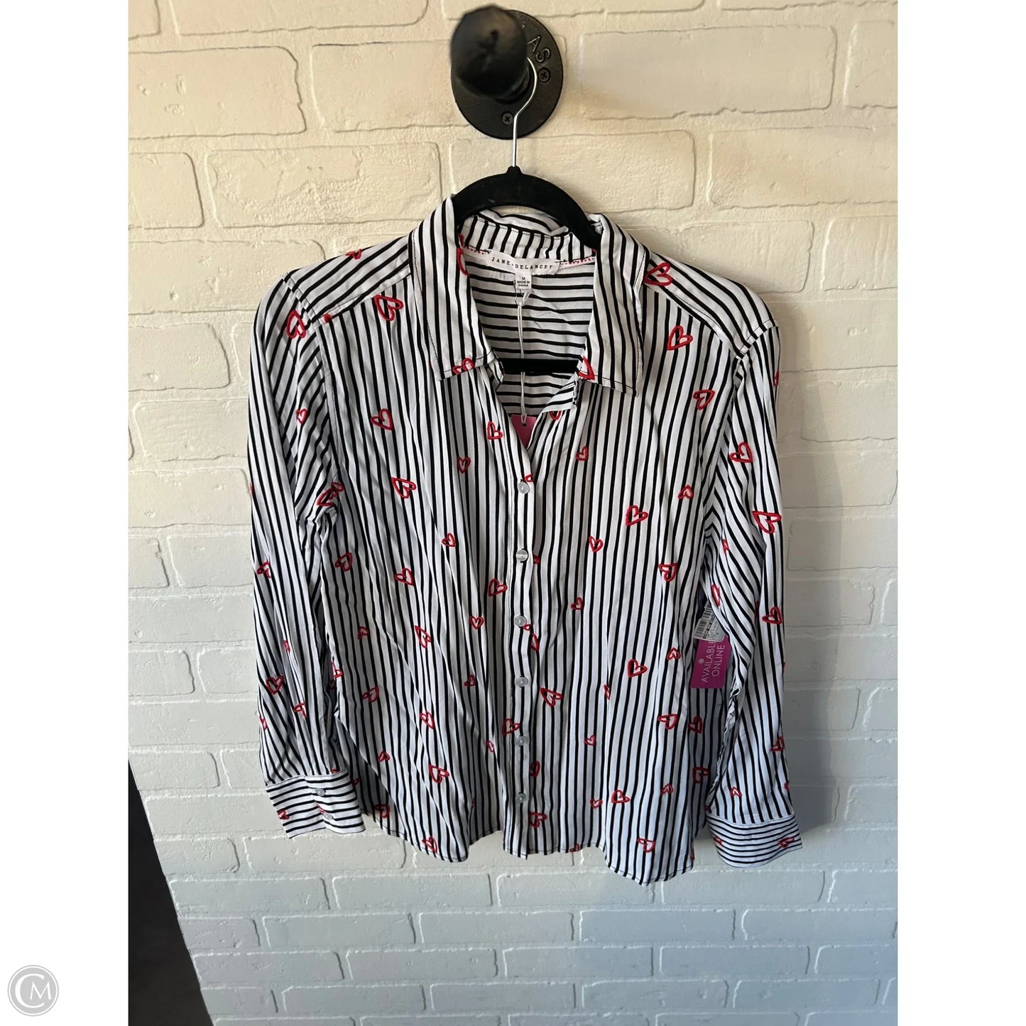 Top Long Sleeve By Jane And Delancey In Black & White, Size: M