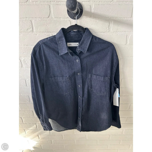 Top Long Sleeve By Zara In Blue Denim, Size: S