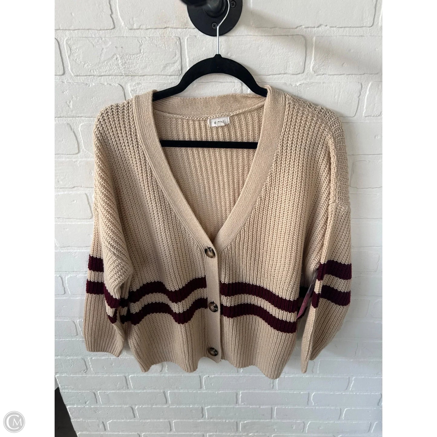Sweater Cardigan By Debut In Red & Tan, Size: M