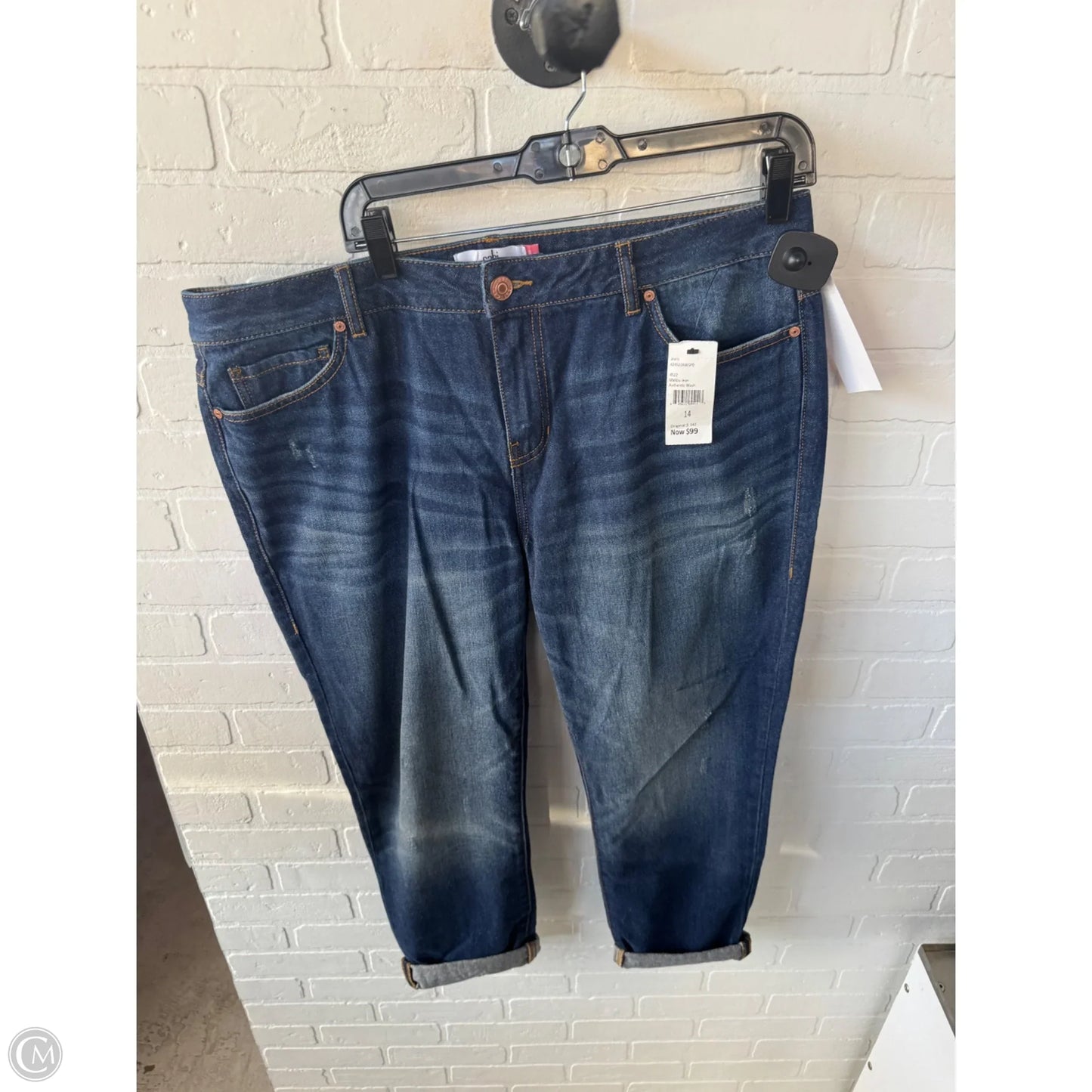 Jeans Straight By Cabi In Blue Denim, Size: 14