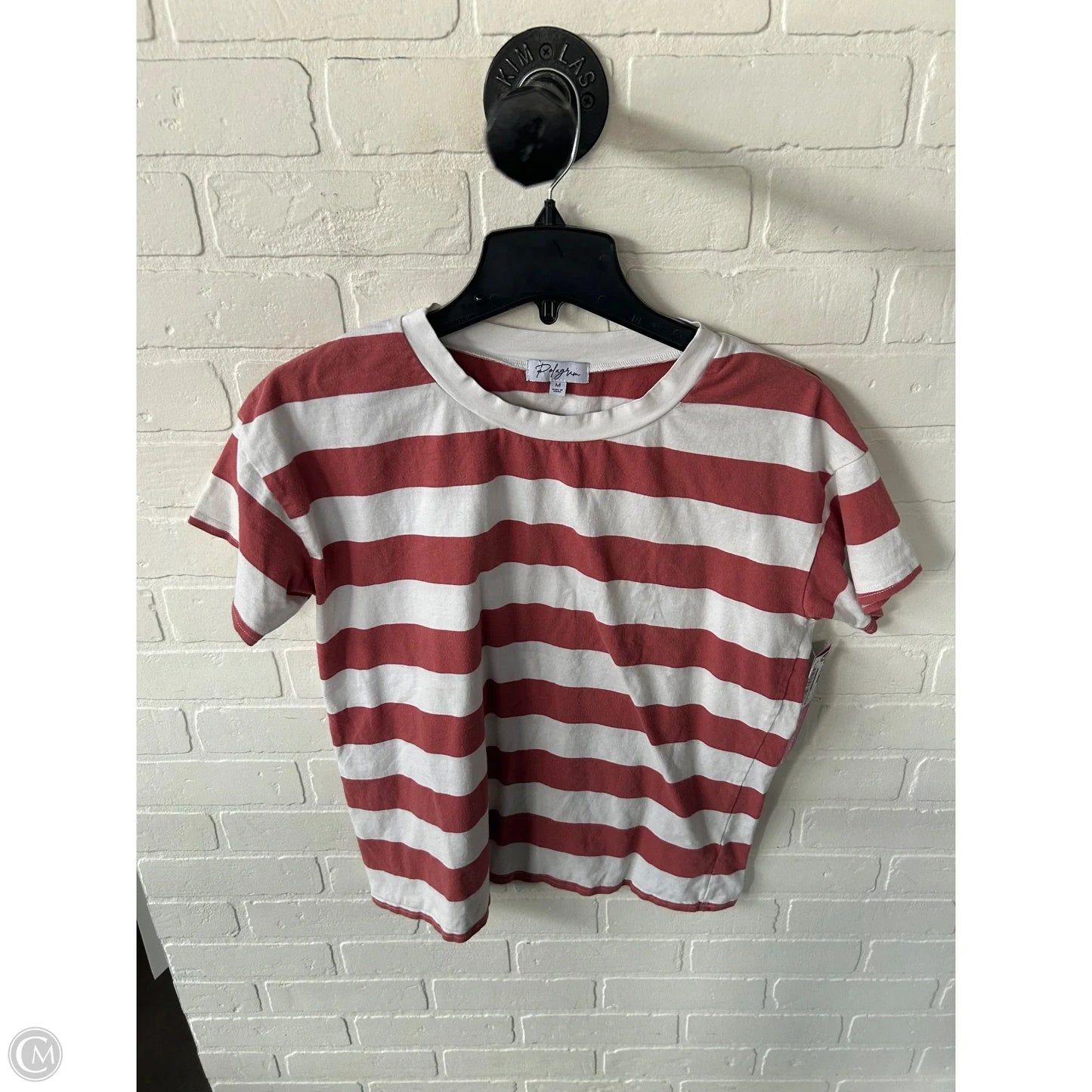 Top Short Sleeve Basic By Polagram In Pink & White, Size: M