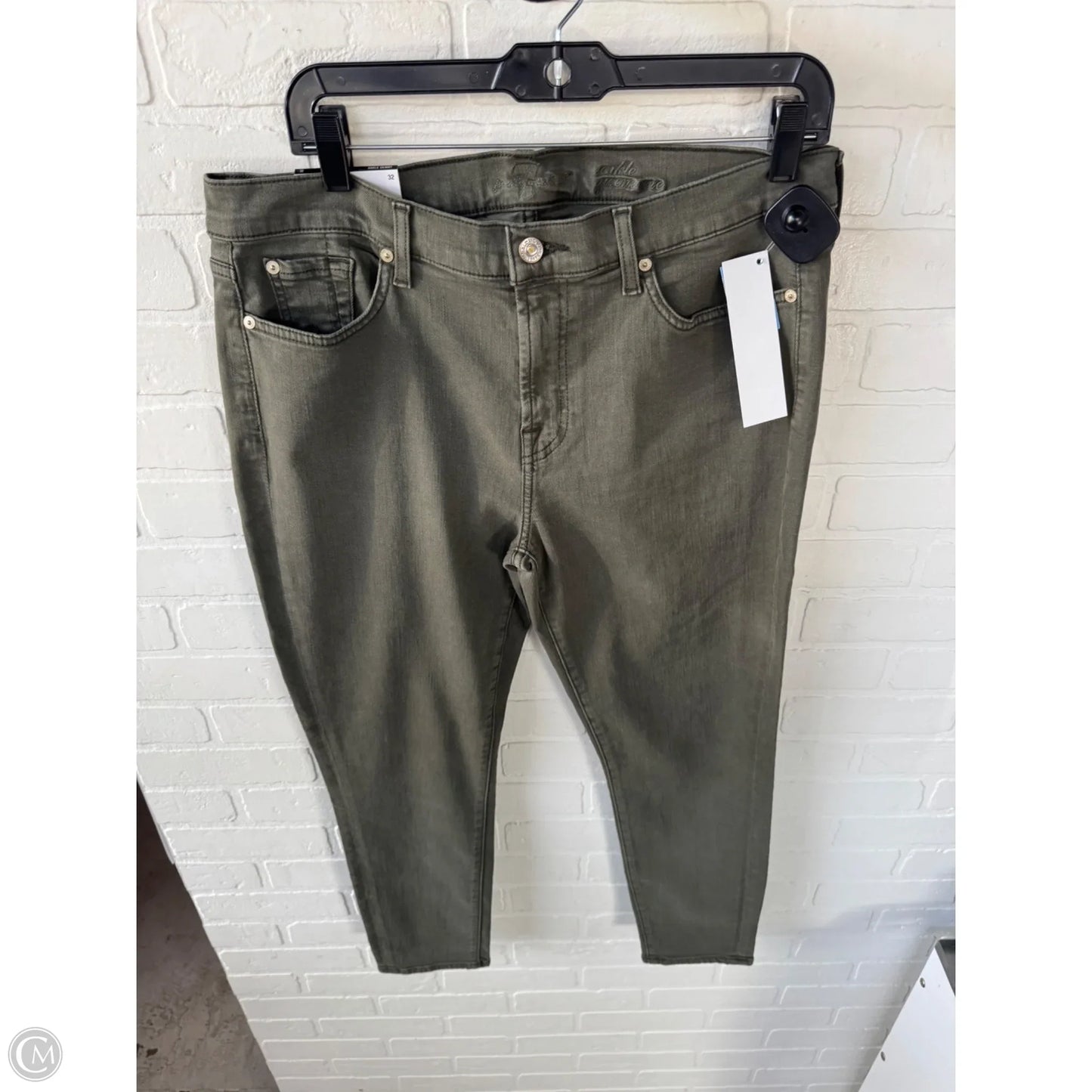 Jeans Skinny By 7 For All Mankind In Green Denim, Size: 14
