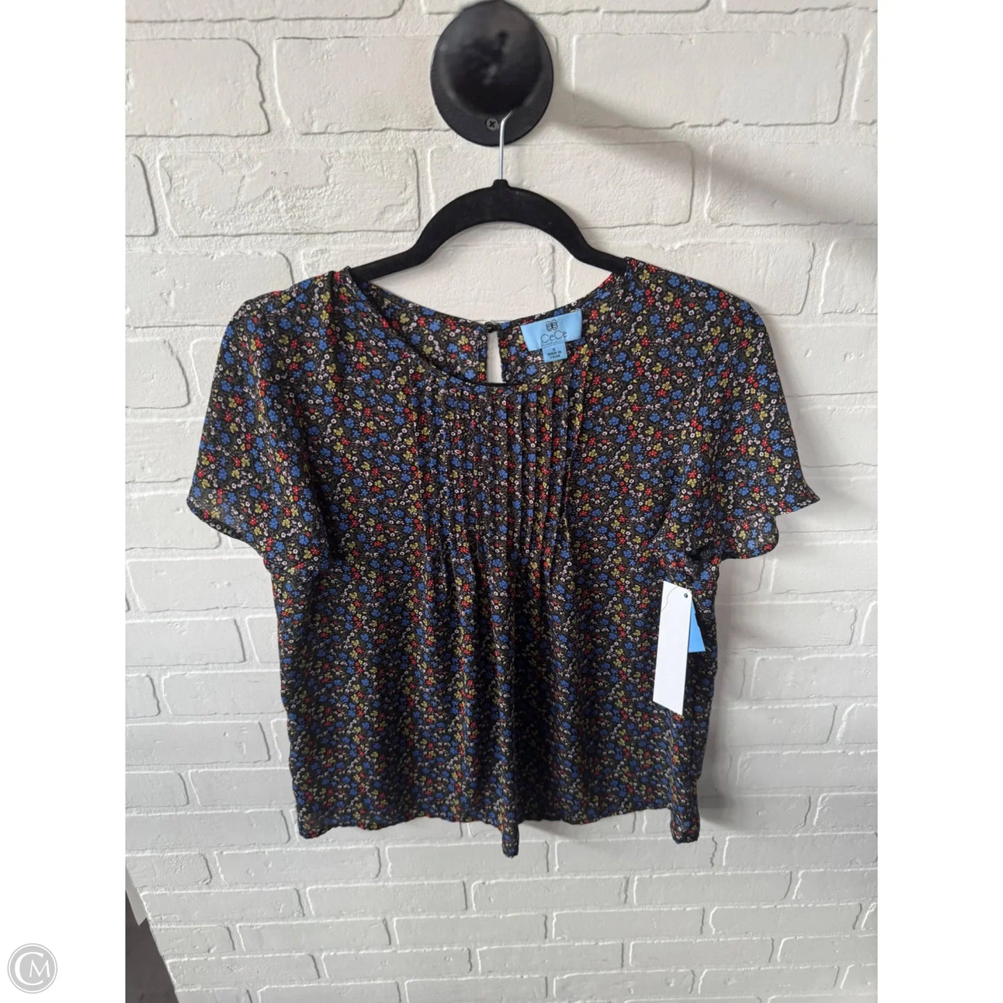 Top Short Sleeve By Cece In Black & Blue, Size: S