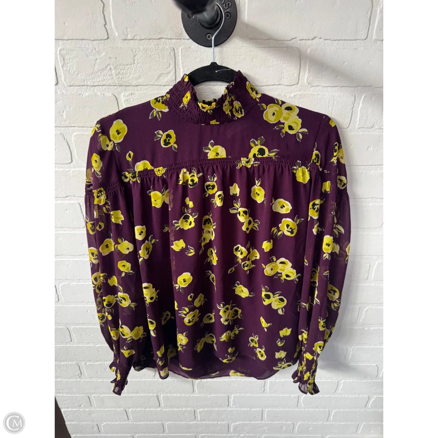 Top Long Sleeve By Calvin Klein In Purple & Yellow, Size: M