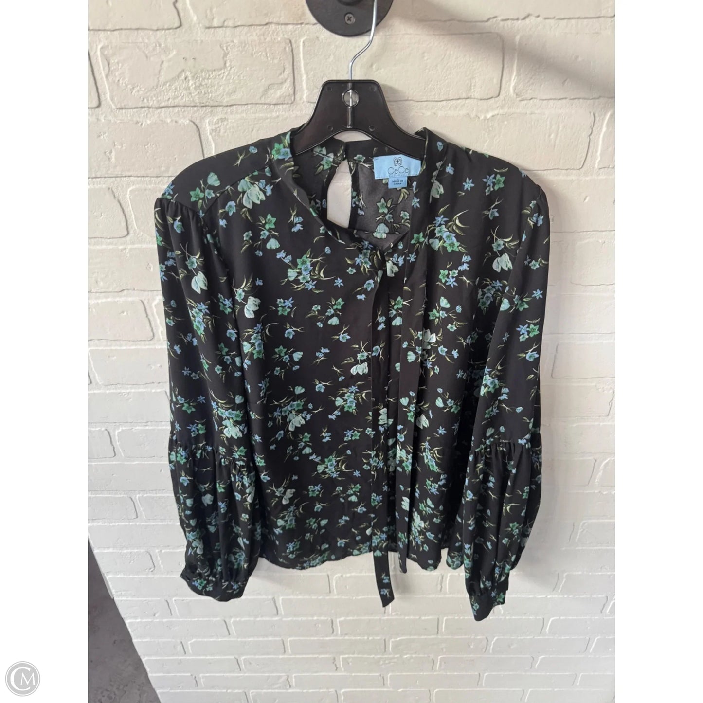 Top Long Sleeve By Cece In Black & Green, Size: L